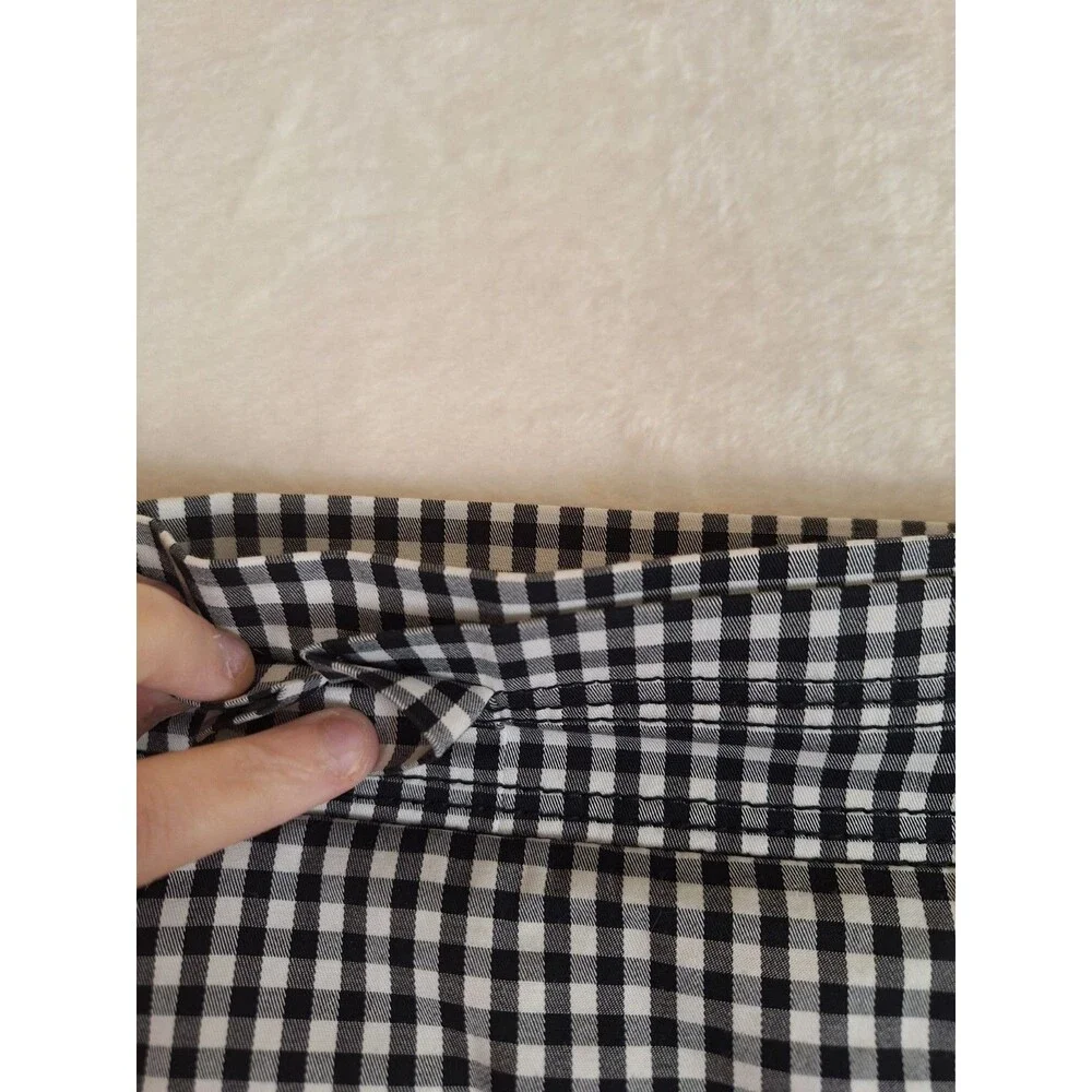 Ann Taylor Black & White Gingham Skirt Womens 8P Pencil Cotton Lined Zip Knee
